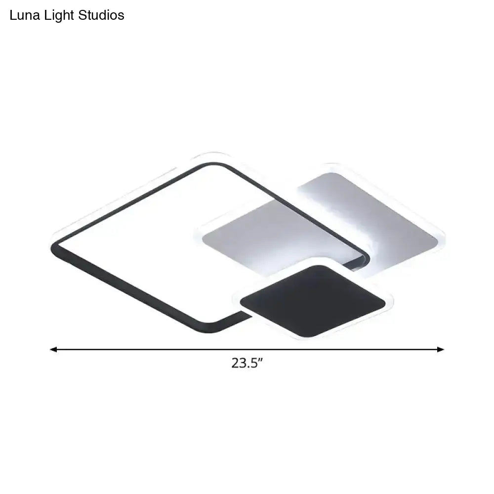 Contemporary 3-Layer Square Acrylic Flushmount Led Ceiling Light In Black/White 19.5’/23.5’ Wide