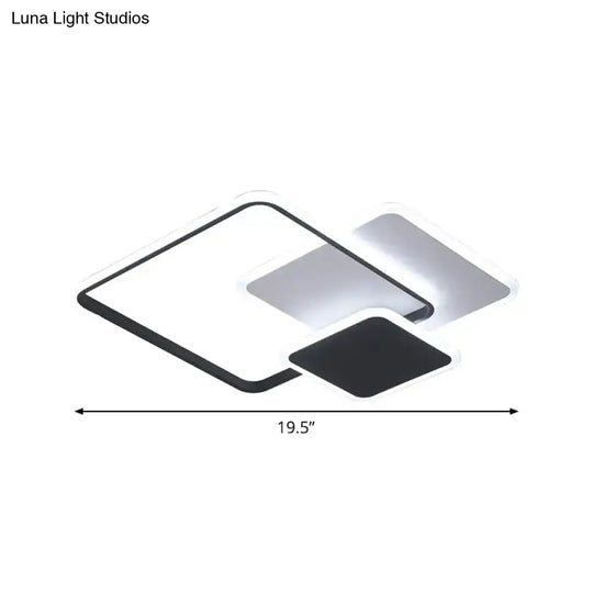 Contemporary 3-Layer Square Acrylic Flushmount Led Ceiling Light In Black/White 19.5’/23.5’ Wide