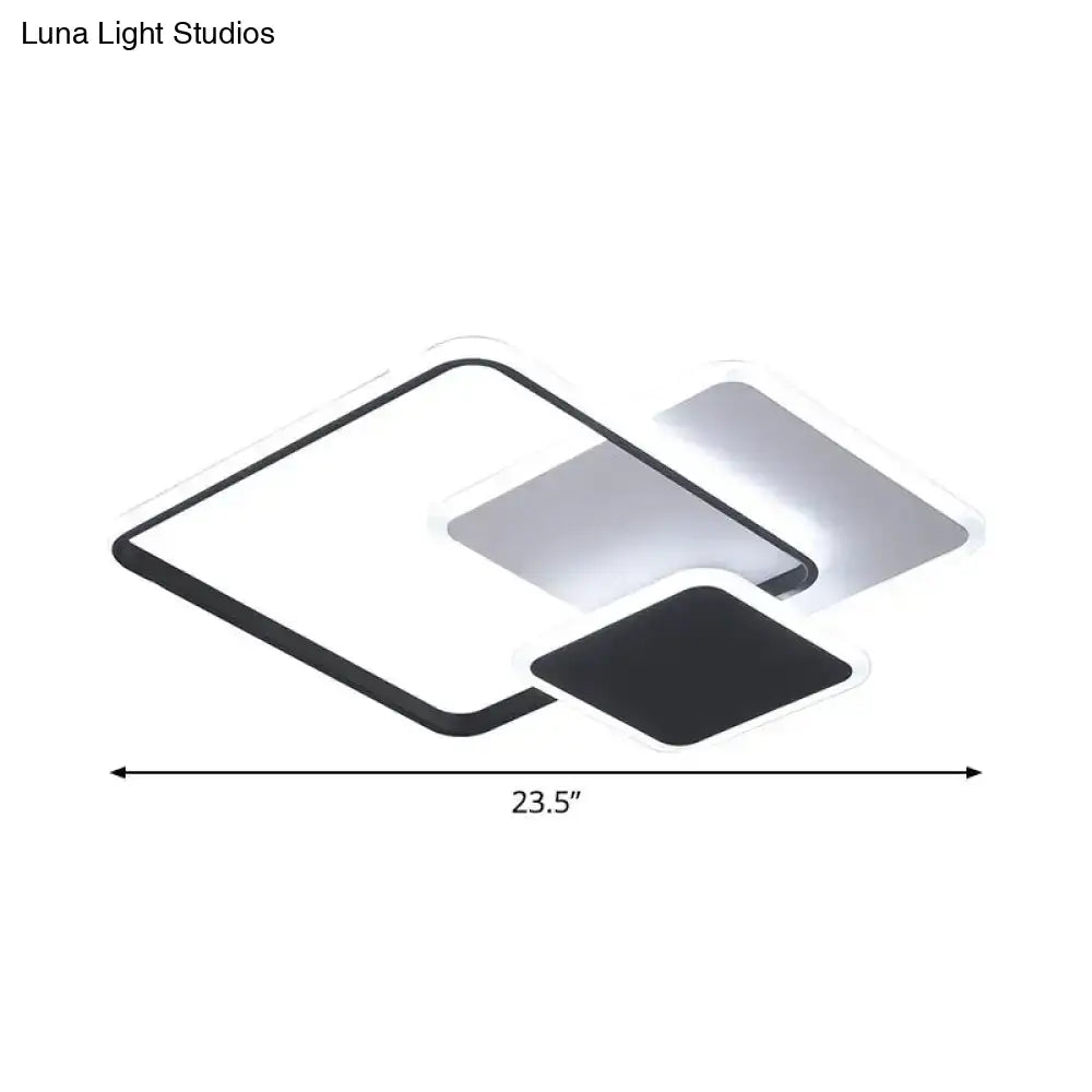 Contemporary 3-Layer Square Acrylic Flushmount Led Ceiling Light In Black/White 19.5’/23.5’ Wide
