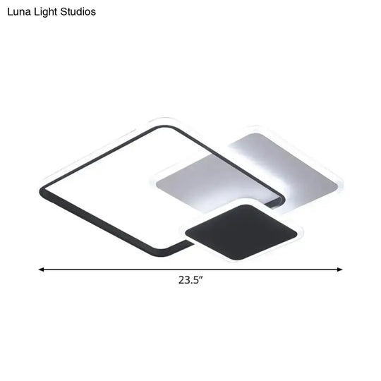 Contemporary 3-Layer Square Acrylic Flushmount Led Ceiling Light In Black/White 19.5’/23.5’ Wide