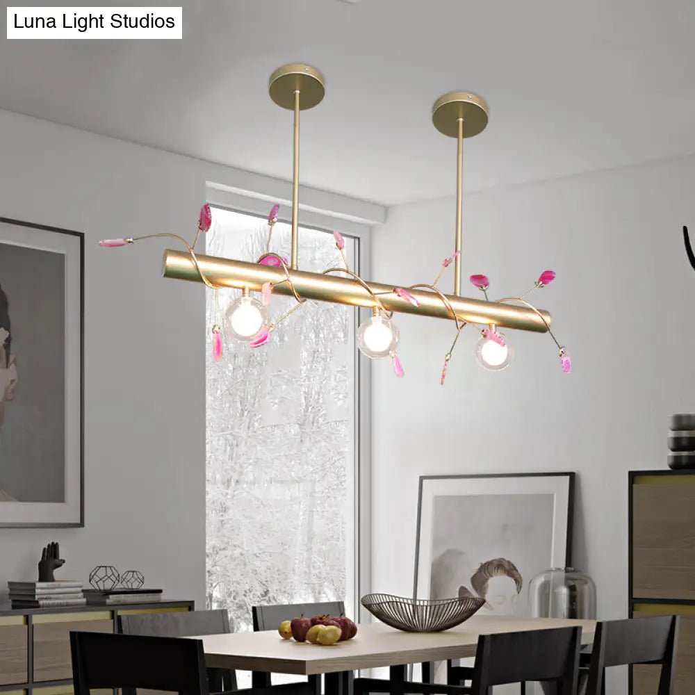 Contemporary 3-Light Ceiling Pendant With Vibrant Colored Glass Shade Gold / A
