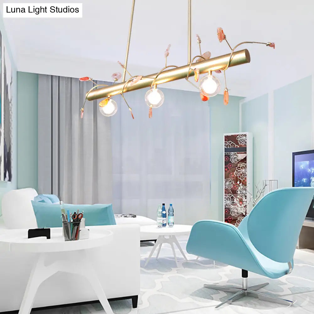Contemporary 3-Light Ceiling Pendant With Vibrant Colored Glass Shade Gold / C