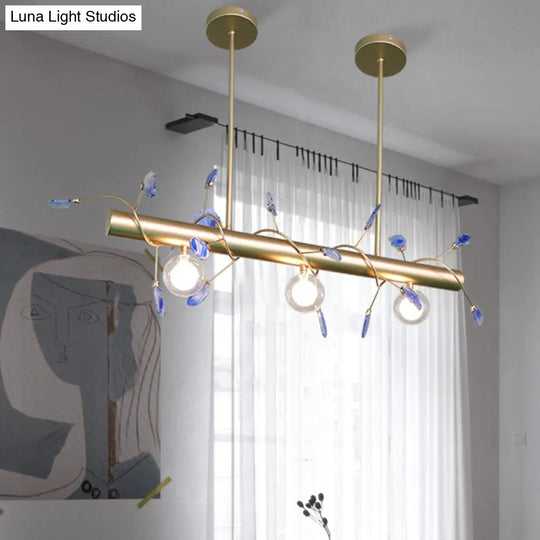 Contemporary 3-Light Ceiling Pendant With Vibrant Colored Glass Shade Gold / D
