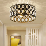 Contemporary 3-Light Metal And Crystal Flush Mount Ceiling Light (Black Cylinder Design) Black / A