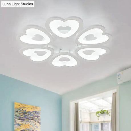 Contemporary 4/6 - Light Ceiling Mount Fixture With Acrylic Shade - White Heart Flush Lamp In