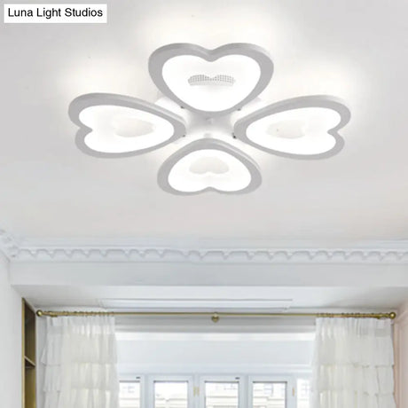 Contemporary 4/6 - Light Ceiling Mount Fixture With Acrylic Shade - White Heart Flush Lamp In