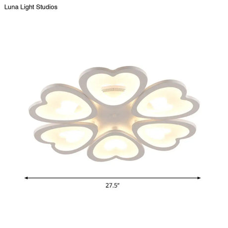 Contemporary 4/6 - Light Ceiling Mount Fixture With Acrylic Shade - White Heart Flush Lamp In