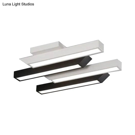 Contemporary 4 - Light Black Linear Semi Flush Light - Acrylic & Metal Ceiling Fixture (Warm/White)