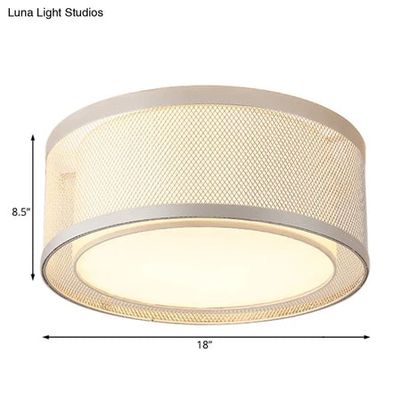 Contemporary 4 - Light Silver Metal Drum Flush Mount Ceiling Lamp With Frosted Diffuser