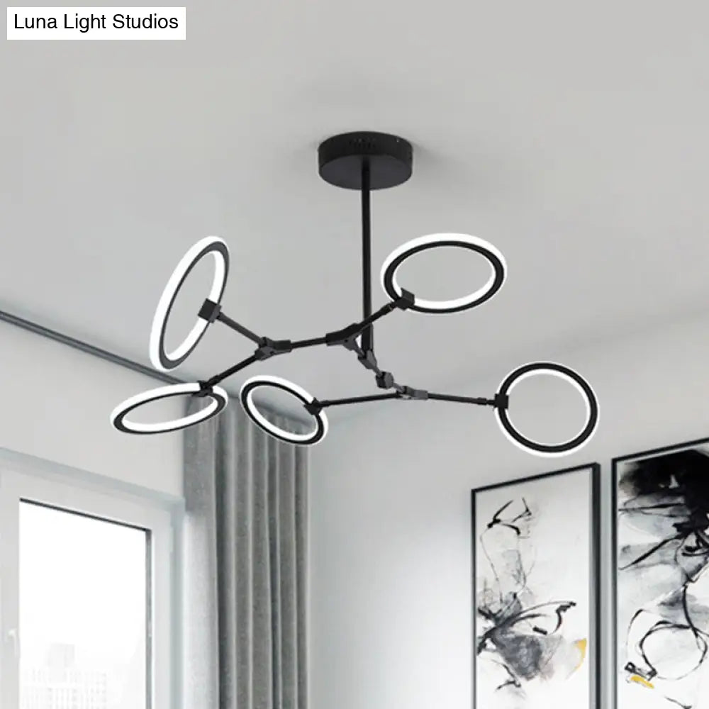 Black Metal Pendant Chandelier With 5 Contemporary Branch Heads