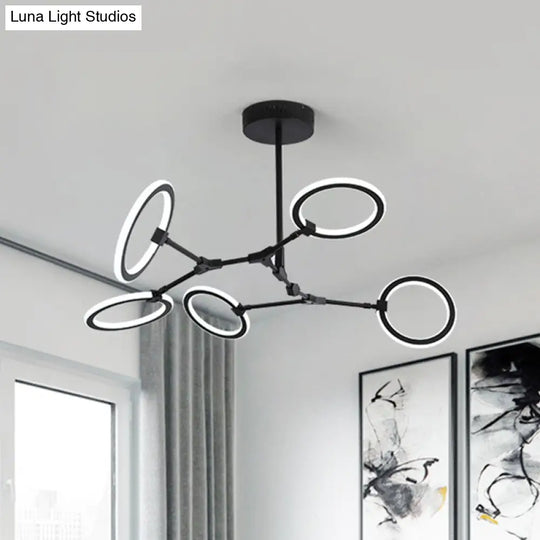 Black Metal Pendant Chandelier With 5 Contemporary Branch Heads