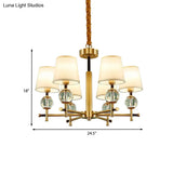 Contemporary 6-Head Conic Chandelier In Brass With Crystal Accents - Bedroom Pendant Lamp