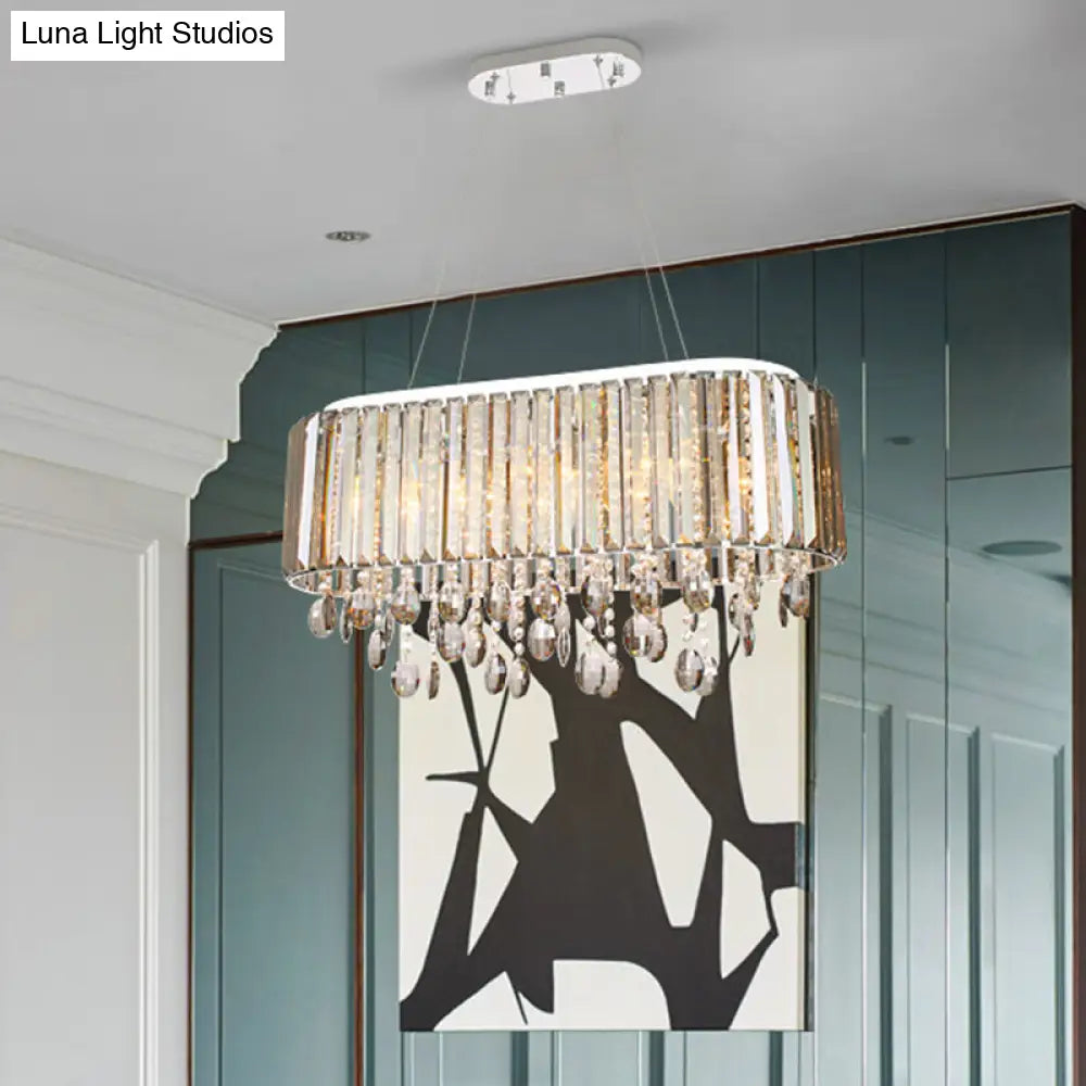Contemporary 1-Tier Crystal Chandelier Lamp | 6 Heads Clear Hanging Light Kit For Living Room