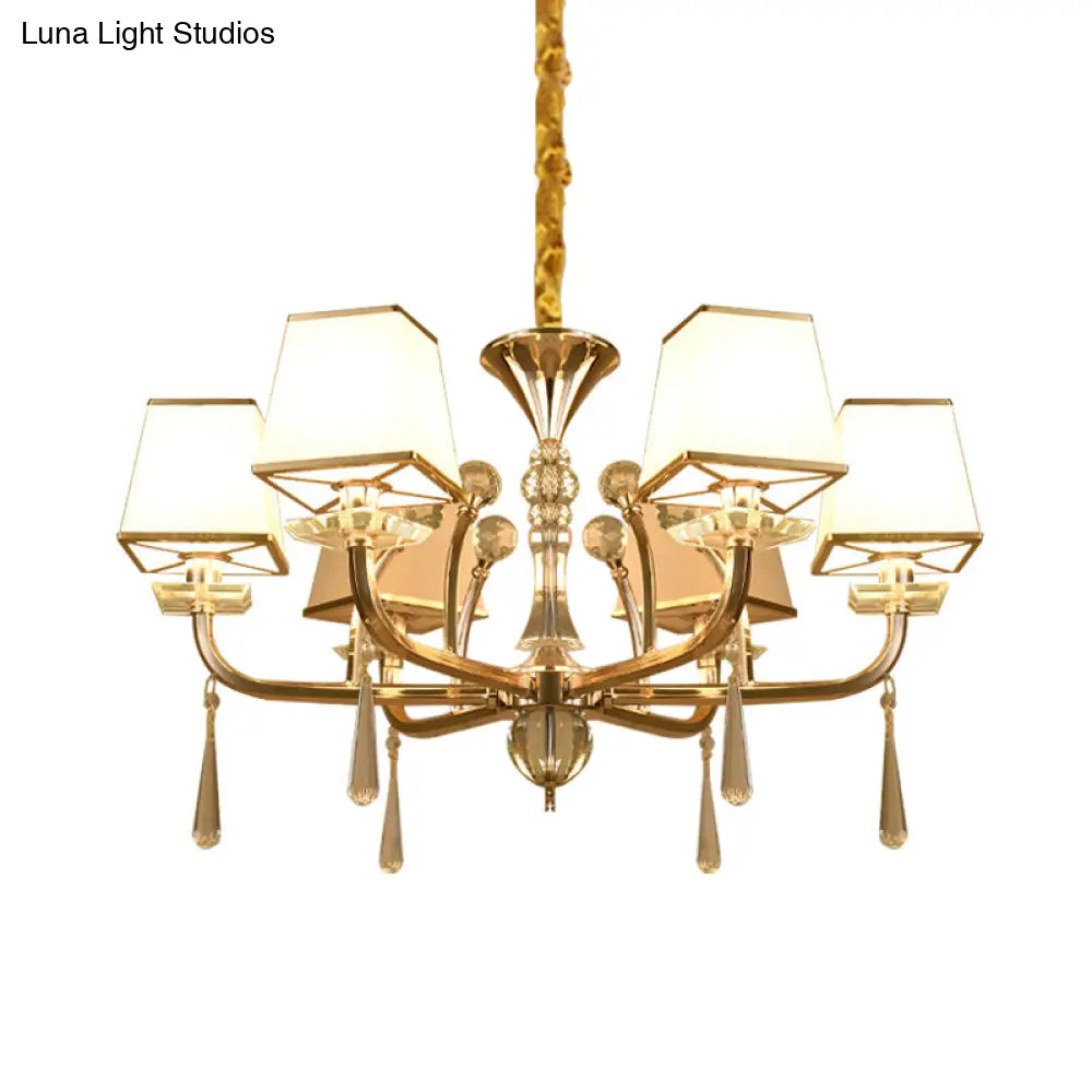 Contemporary 6-Head White Glass Chandelier: Pyramid Crystal Pendant For Bedroom