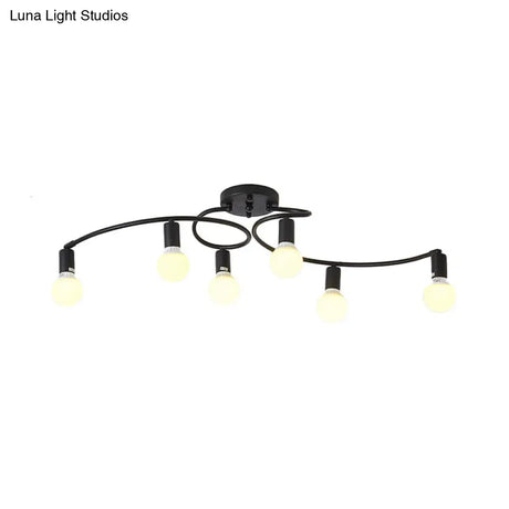 Contemporary 6 - Light Semi Flush Light Fixture With Curved Arm And Opal Glass Shade