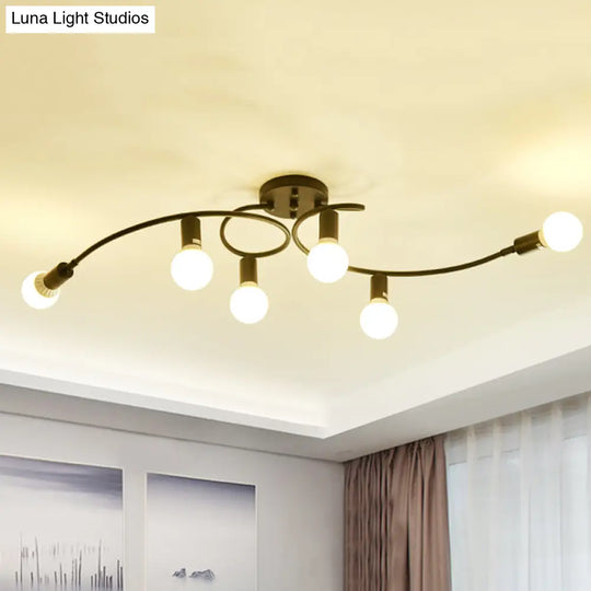 Contemporary 6 - Light Semi Flush Light Fixture With Curved Arm And Opal Glass Shade