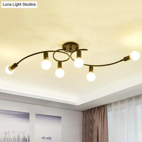 Contemporary 6 - Light Semi Flush Light Fixture With Curved Arm And Opal Glass Shade