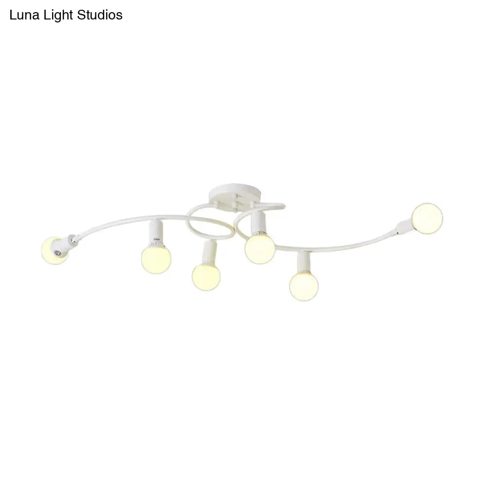 Contemporary 6 - Light Semi Flush Light Fixture With Curved Arm And Opal Glass Shade
