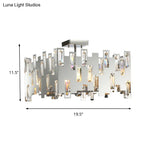 Contemporary 6-Lights Cubic Crystal Ceiling Chandelier - Chrome Finish With Adjustable Rod