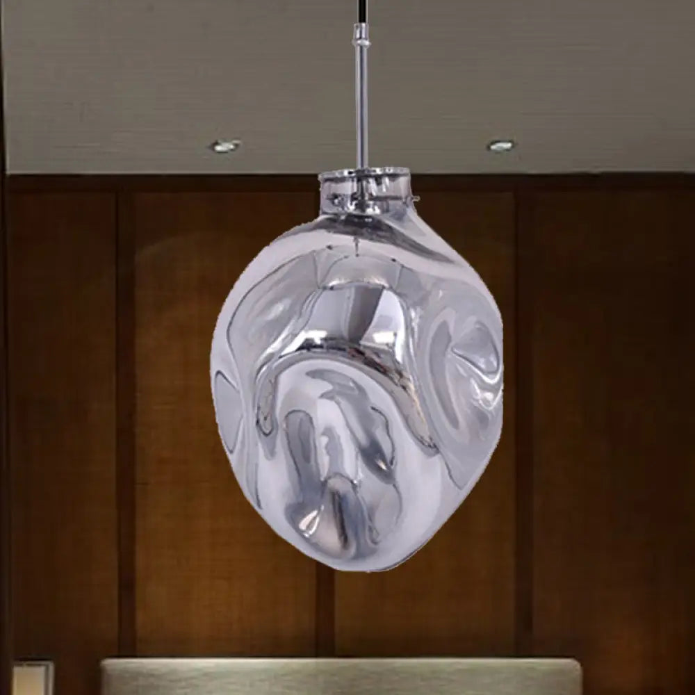 Contemporary Abstract Shade Hanging Light Pendant Lamp With Hammered Glass - Ideal For Hotels Silver