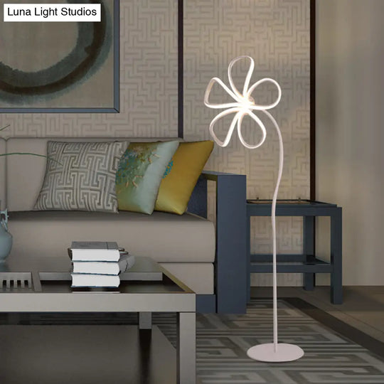 Contemporary Acrylic Bloom Floor Lamp - Black/White Led Reading Light For Study Room