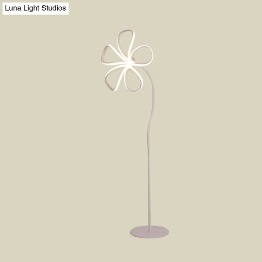 Contemporary Acrylic Bloom Floor Lamp - Black/White Led Reading Light For Study Room
