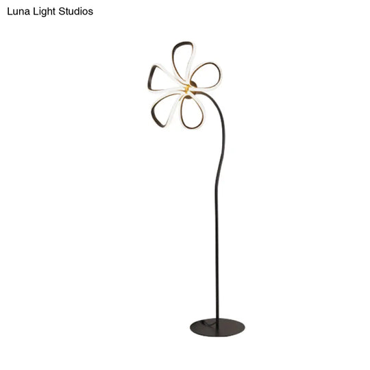 Contemporary Acrylic Bloom Floor Lamp - Black/White Led Reading Light For Study Room