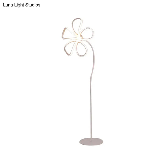 Contemporary Acrylic Bloom Floor Lamp - Black/White Led Reading Light For Study Room