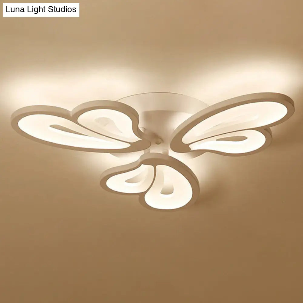 Contemporary Acrylic Butterfly Flush Mount Led Ceiling Light In White 3 / Warm