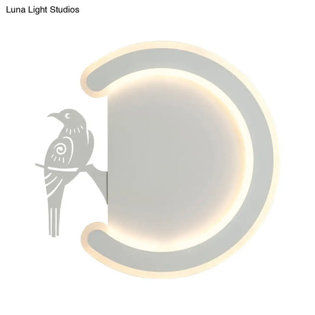 Contemporary Acrylic C-Shape Wall Sconce Light With Bird Design Led Lamp In Warm/White