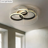 Contemporary Acrylic Flush Mount Ceiling Light With Overlapping Rings - 16/19.5 Wide Led Black/White