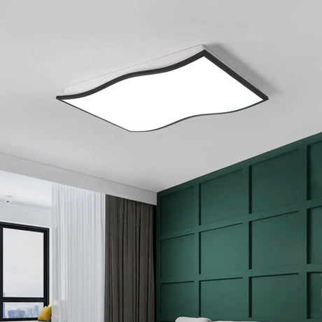 Contemporary Acrylic Flush Mount Light Fixture - Waved Square/Rectangle Led 19.5’/32’ Wide