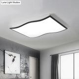 Contemporary Acrylic Flush Mount Light Fixture - Waved Square/Rectangle Led 19.5’/32’ Wide Black