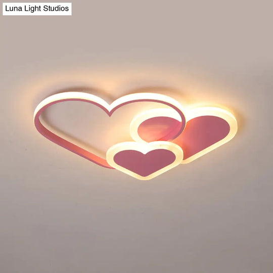Contemporary Acrylic Led Flush Ceiling Light Fixture - Loving Heart Design For Bedrooms Pink / 16.5