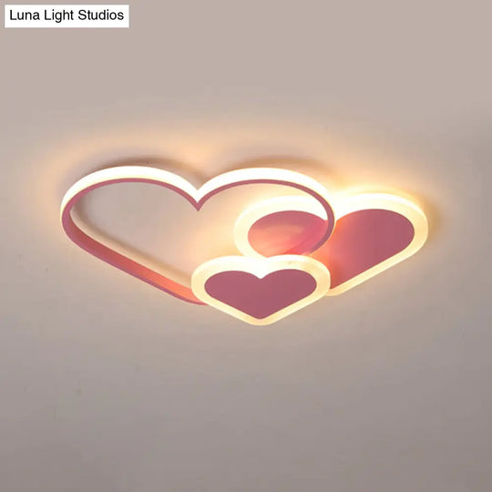 Contemporary Acrylic Led Flush Ceiling Light Fixture - Loving Heart Design For Bedrooms Pink / 20.5