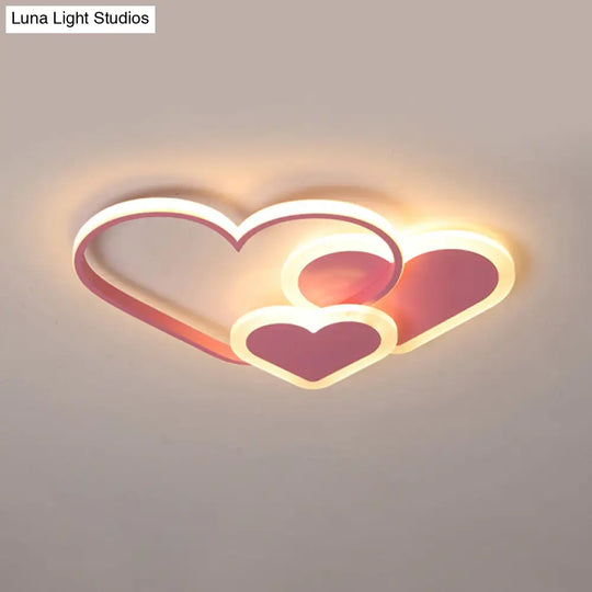 Contemporary Acrylic Led Flush Ceiling Light Fixture - Loving Heart Design For Bedrooms Pink / 20.5