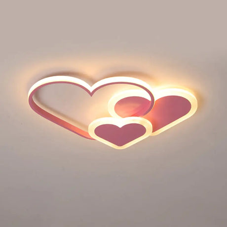 Contemporary Acrylic Led Flush Ceiling Light Fixture - Loving Heart Design For Bedrooms Pink /