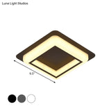 Contemporary Acrylic Led Flush Light For Bedroom - Square Ceiling Mount In White/Black/Grey