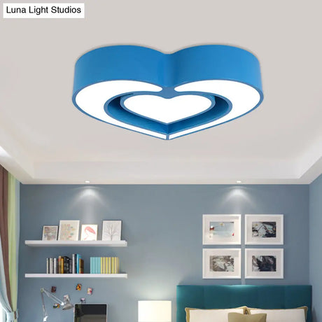 Contemporary Acrylic Led Flush Mount Ceiling Light For Bedroom - Loving Heart Design (Blue/Red/Pink)