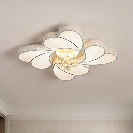 Contemporary Acrylic Loving Heart Flush Lamp: 4 - Head White Led With Crystal Droplet