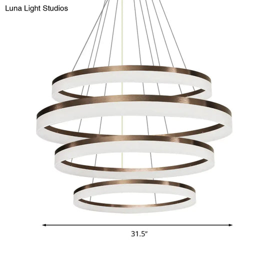 Contemporary Acrylic Round Chandelier Light - 4/5/6-Head Brown Ceiling Pendant In Warm/White/Natural
