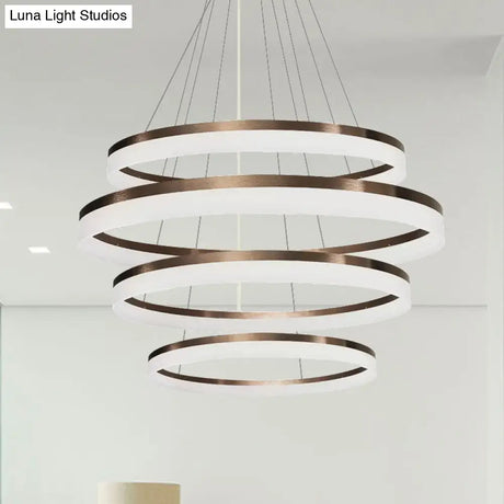 Contemporary Acrylic Round Chandelier Light - 4/5/6-Head Brown Ceiling Pendant In Warm/White/Natural