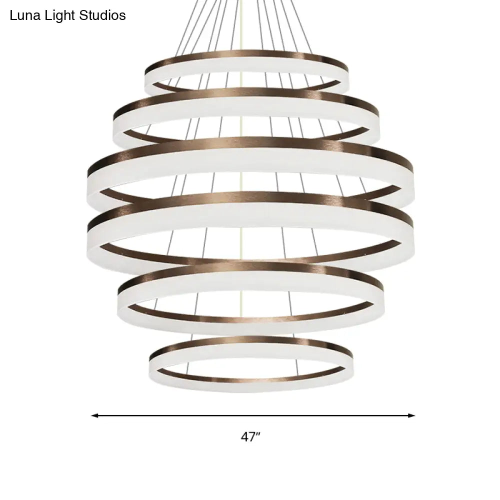 Contemporary Acrylic Round Chandelier Light - 4/5/6-Head Brown Ceiling Pendant In Warm/White/Natural