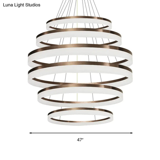 Contemporary Acrylic Round Chandelier Light - 4/5/6-Head Brown Ceiling Pendant In Warm/White/Natural