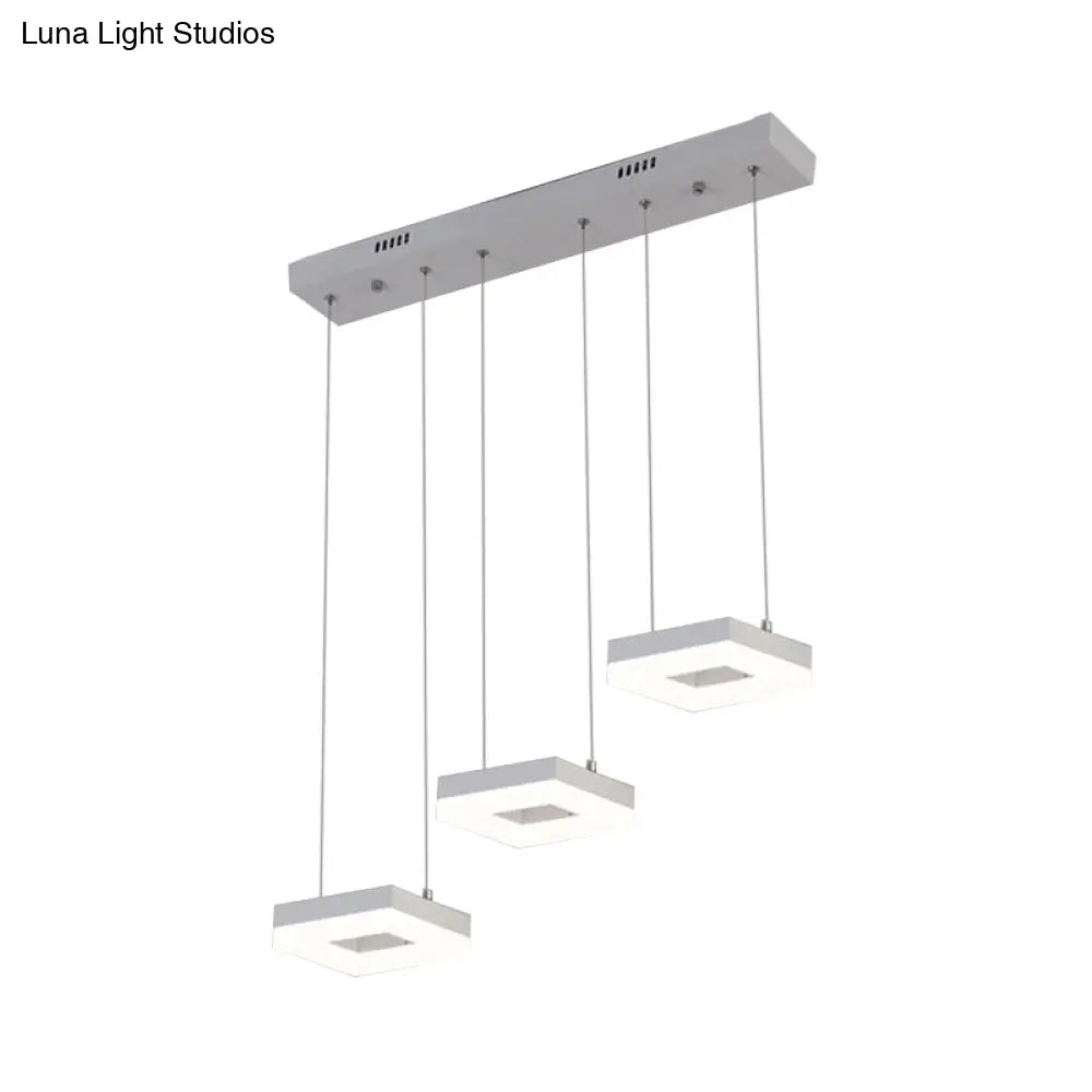 Contemporary Acrylic Square Island Light - 3-Light Ceiling Fixture Over Table Warm/White/Natural