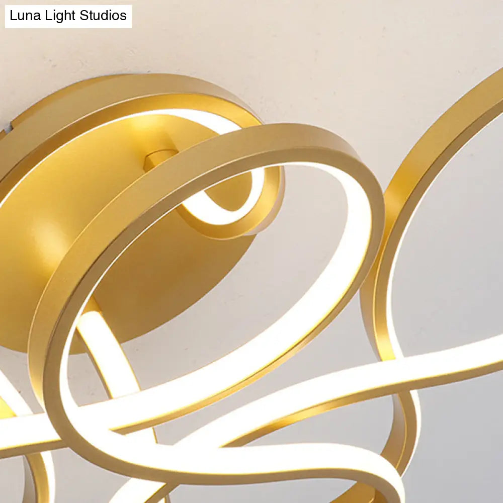 Contemporary Acrylic Twisted Semi Flush Mount Led Ceiling Light In Black/Gold/White - White