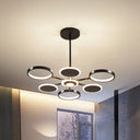 Contemporary Adjustable Loop Metal Chandelier Lamp - Black/Gold 6 Bulbs Led Pendant Light Ideal For