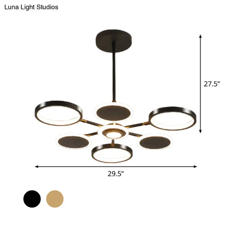 Contemporary Adjustable Loop Metal Chandelier Lamp - Black/Gold 6 Bulbs Led Pendant Light Ideal For