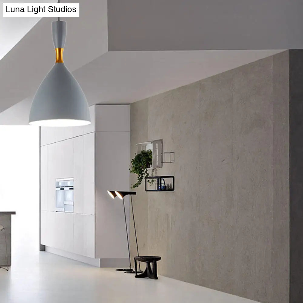 Contemporary 6.5/10 Inch Aluminum Funnel-Shaped Suspension Light For Study Room Or Cafe - Wide