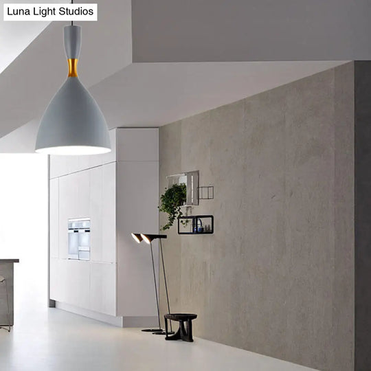Contemporary 6.5/10 Inch Aluminum Funnel-Shaped Suspension Light For Study Room Or Cafe - Wide